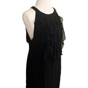 ECI Ruffled Halter Tank Dress Black 100% Silk Open Back S Dark Academia NWT